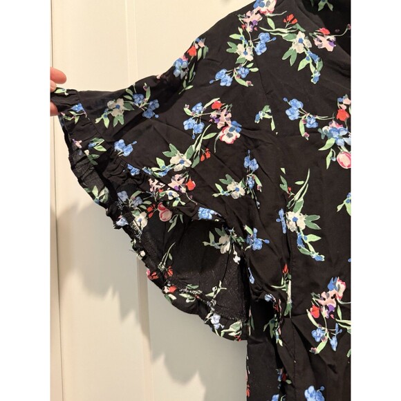 Anthropologie Maeve Aveiro Flutter Sleeve Button Down Blouse Small Black Motif - Picture 4 of 7